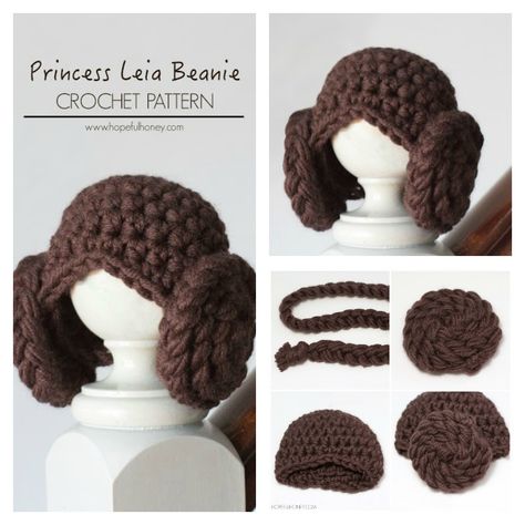 Crochet Princess Leia Inspired Beanie with Free Pattern Princess Leia Wig, Princess Leia Hair, Star Wars Crochet, Yarn Wig, Crochet Character Hats, Crochet Costumes, Crochet Wig, Crochet Princess, Star Wars Diy