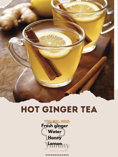 🍵✨ Sip on Hot Ginger Tea—a refreshing, spicy drink perfect for soothing and invigorating your senses! 🍃🍯 #HotGingerTea #HealthyDrinks Hot Ginger Tea Ingredients: Fresh ginger (2-inch piece, sliced) Water (4 cups) Honey (2 tbsp) Lemon (1, sliced) Cinnamon stick (1) Instructions: Boil water with ginger slices and cinnamon stick for 10 minutes. Remove from heat, strain into a teapot or cup. Stir in honey and lemon slices. Serve hot and enjoy! This tea is a perfect pick-me-up with a warming k... Spicy Drinks, Tea Ingredients, Ginger Water, Ginger Slice, Lemon Slices, Ginger Tea, Lemon Slice, Fresh Ginger, Healthy Drinks