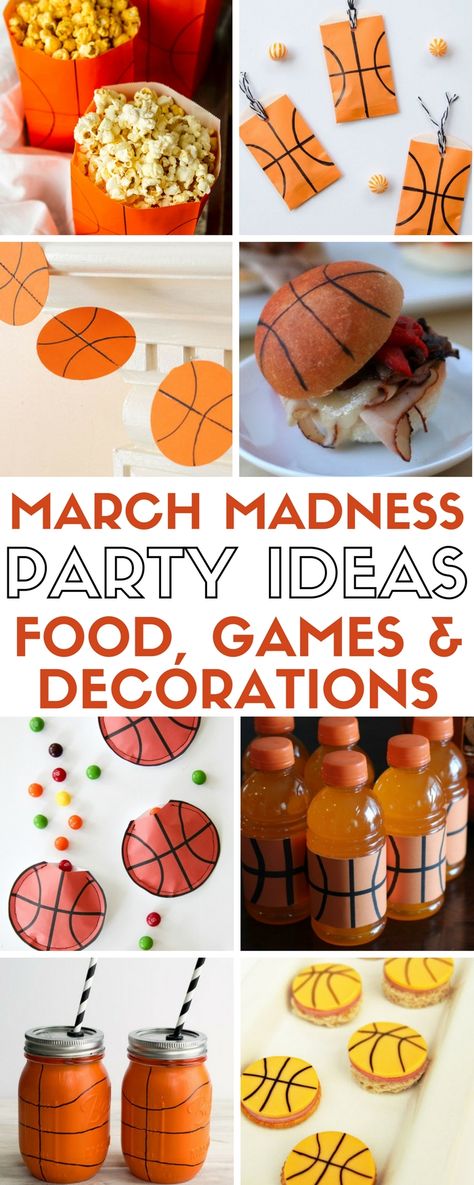 20 March Madness Party Ideas | Food | Games | Decorations | Basketball | Snack Recipes | Big Game | Easy DIY Craft Tutorial Idea March Madness Party Decorations, March Madness Party Ideas, March Madness Snacks, Basketball Snacks, Basketball Food, March Madness Party, March Madness Games, Party Ideas Food, March Madness Parties