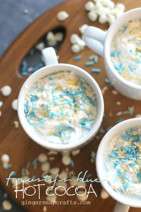 #ad Frosty’s Blue Hot Cocoa {recipe} #TheJolliestElf #JolliestElf #lilrey Jack Frost Drink, White Christmas Party, Light Diet, Christmas Cocoa, Hot Cocoa Recipe, Cocoa Recipes, Ginger Snap, Christmas Hot Chocolate, Blue Food Coloring