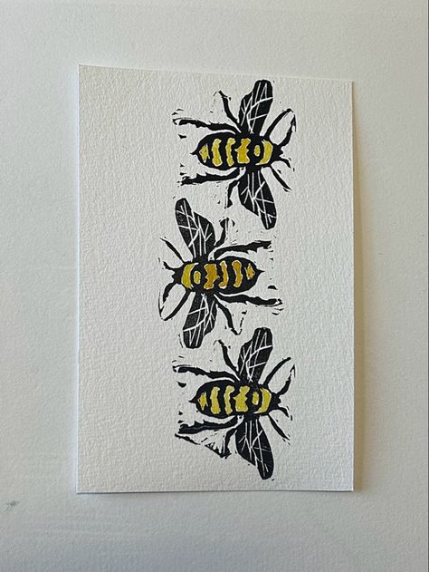 Art print of insect black and yellow bee printmaking Bee Linocut, Linocut Printing, Yellow Bee, Lino Cut, I Love Art, Block Printing, Linocut Prints, Linocut, Love Art