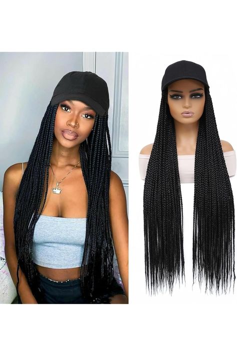 Hat Wig Baseball cap with 30inch long Box Braiding hair Extensions attached for woman Black cap wig Braided Wig Hairstyle Adjustable Size (Black, 30inch) Braiding Hair Extensions, Braided Wig, Braid In Hair Extensions, Braiding Hair, Braids Wig, Black Cap, Womens Wigs, Street Casual, Wig Hairstyles