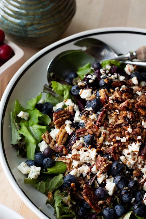 Our Beet & Blueberry Salad (+ Candied Pecans with Blue Cheese Crumbles) — ciderpress lane Salad Candied Pecans, Salad With Berries, Blue Cheese Salad Recipes, Pecan Salad Recipe, Salad With Candied Pecans, Pickled Beet Salad, Candied Pecans For Salad, Salad With Blue Cheese, Blue Cheese Crumbles