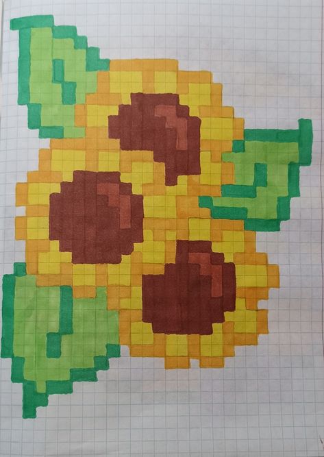 For this beautiful sunflower we need 46, 47, 91, 95, 37 and 33 colors. Sunflower Pixel Art, Graph Art, Sunflower Drawing, Graph Paper Drawings, Easy Pixel Art, Pixel Art Templates, Pixel Drawing, Diy Yarn Crafts, Chunky Blanket