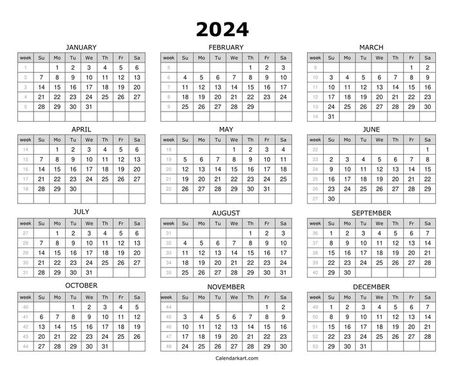 Simple 2024 Calendar with Week nos Calendar With Week Numbers, Calendar Free Printable, Blank Calendar Pages, Yearly Calendar Template, Calendar Week, Calendar Word, At A Glance Calendar, Landscape Calendar, Blank Calendar Template