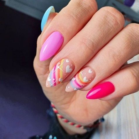 Nails Basic, Rainbow Nail Art, Kutek Disney, Her Nails, Christmas Nails Acrylic, Almond Shape, Nails Spring, Nails 2023, Spring Nail Art