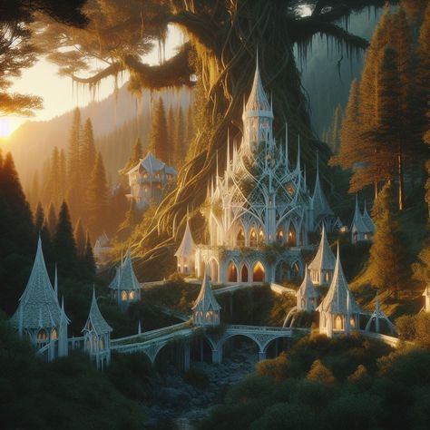 Lothlorien City Concept - Lord of the Rings, Richard Sovel Lord Of The Rings Elf City, Lord Of The Rings Elven City, Lord Of The Rings Concept Art, Lothlorien Art, Lotr Landscapes, Lord Of The Rings Landscape, Lotr Rings, Globe Ideas, Elf City