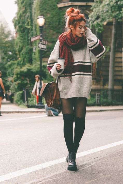 COFFEE SHOPS & CHUNKY SWEATERS. - LE HAPPY : LE HAPPY Edgy Sweater Outfits, Streetwear Outfit Woman, Womens Hipster Fashion, Grown Up Grunge Style, Punk Fall Outfits, Jumper Over Dress Outfit, Hipster Fashion Women, Winter Outfits Alternative, Punk Winter Outfits