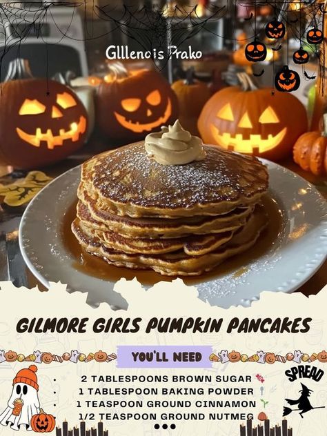 Nouna's Kitchen | Gilmore Girls Pumpkin Pancakes Recipe 🎃🥞✨ | Facebook Gilmore Girls Pumpkin Pancakes, Gilmore Girls Pumpkin, Pumpkin Pancakes Recipe, Pumpkin Pancake Recipe, Cozy Breakfast, Recipe Girl, Pumpkin Pancakes, Sweet 15, Ground Nutmeg