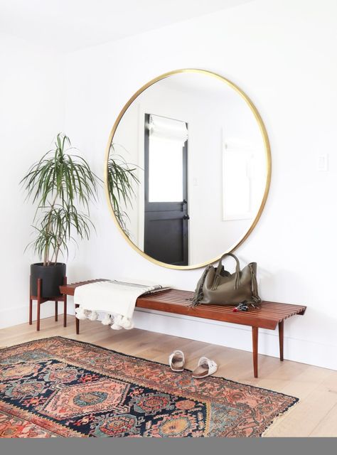 Oversized Round Mirror, Tavi Gevinson, Large Round Mirror, Entryway Mirror, Cute Dorm Rooms, Amber Interiors, Interior Wall Design, Round Mirror, House Doctor