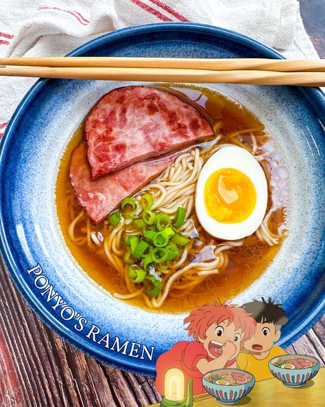 Ponyo Noodles Recipe, Ponyo Ramen Recipe, Ponyo Recipe, Ponyo Ramen Bowl, Pork Onigiri, Ponyo Food, Ponyo Ramen, Ramen Ideas, Asian Core