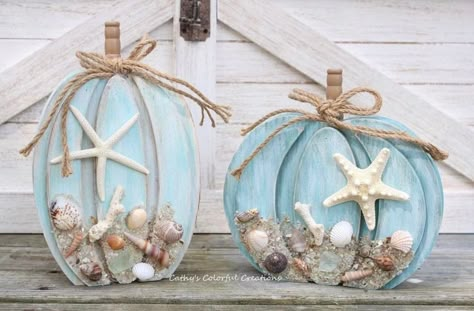 Fall Beach Decor Ideas, Coastal Fall Decor, Florida Fall, Beach Crafts Diy, Beachy Crafts, Beach Themed Crafts, Coastal Fall, Diy Beach Decor, Coastal Crafts