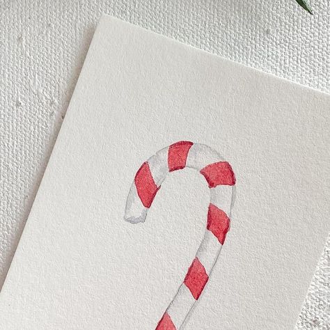 Lil & E | Fine Art | Watercolor Artist on Instagram: "Have you had your first candy cane of the season yet?! I can’t wait for mine 🤗 In the meantime you can paint them! Try this out, and tag me if you do! 🫶🏻 #paintingaday #paintwithme #learntopaint #watercolorpainting #christmaspainting #learntowatercolor #watercolortutorial #watercolorforbeginners #holidaypainting #watercolorcandycane" Candy Cane Paintings On Canvas, Candy Cane Watercolor, Watercolor Candy Cane, Magic Christmas, Watercolor Beginner, Holiday Painting, Watercolor Christmas Cards, Candy Cards, Colorful Candy