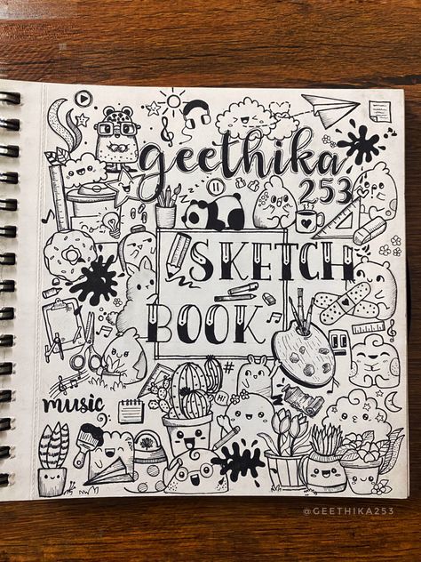 #frontpage #sketchbookpage #sketchbook #doodle #penart #geethika253 Front Page Of Sketchbook, Sketch Book Front Page Ideas, Sketch Book First Page, Sketch Book First Page Ideas, Sketchbook Front Page Ideas, Sketchbook Front Cover, Drawing Book Cover Page Ideas, Sketchbook Front Cover Ideas, First Page Of Sketchbook Ideas