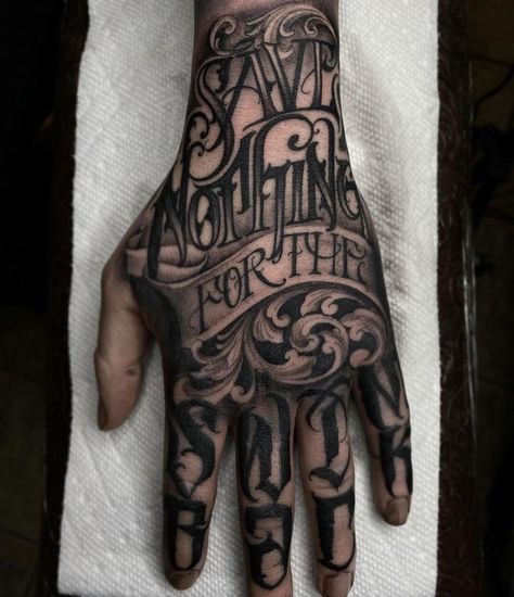 D_World_Of_Ink on Instagram: “🔹@bigmeas - WOW 😯 - “Save Nothing For The Swim Back” ➖➖➖➖ d_world_of_ink” Script Hand Tattoo, Personal Tattoos, Ab Tattoo, Tattoo Thoughts, Skull Hand Tattoo, Script Tattoo, Chicano Lettering, Chicano Style, Meaningful Tattoo Quotes