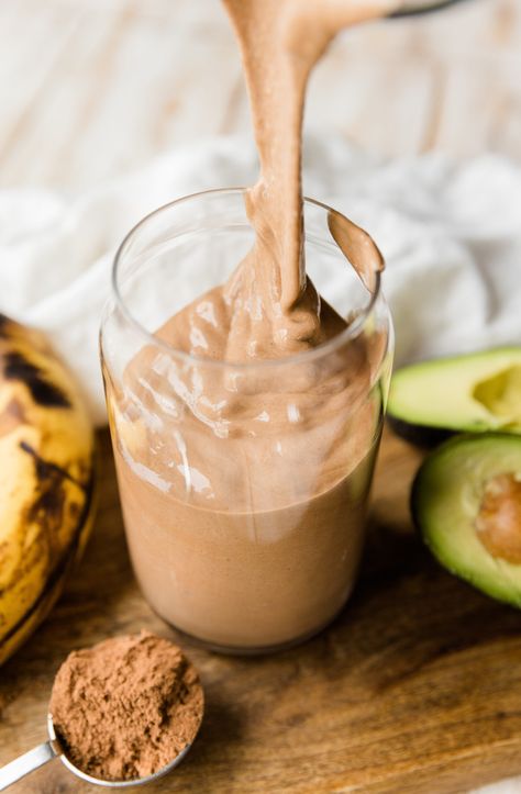 This Dairy-Free Chocolate Avocado Protein Shake is super thick and creamy! It tastes like soft serve ice cream, but it's made with nourishing ingredients that will keep you full and satisfied for hours. Lime Pudding, Paleo Lemon Cookies, Pumpkin Pie Protein Shake, Avocado Protein, Healthy Banana Recipes, Chocolate Avocado Smoothie, Protein Shake Recipe, Pumpkin Pie Protein, Banana Protein Smoothie