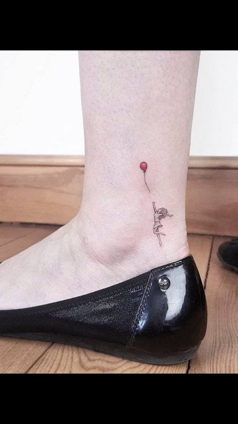 Balloon Tattoos For Women, Tiny Balloon Tattoo, Simple Balloon Tattoo, Ballon Tattoo Ideas, Ankle Scar Tattoo, Balloon Tattoo Ideas, Red Balloon Tattoo, Heart Balloon Tattoo, Ballon Tattoo