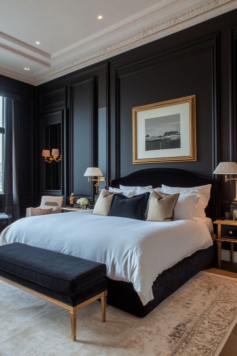 Get in touch with the dark feminine black bedroom aesthetic using these simple tips and decor ideas. Feminine Aesthetic Bedroom, Black Sheets Bedroom Ideas, Dark Feminine Aesthetic Bedroom, Sensual Bedroom Decor, Parisian Aesthetic Bedroom, Feminine Bedroom Aesthetic, Hotel Vibe Bedroom, Dark Feminine Bedroom, Black Bedroom Aesthetic