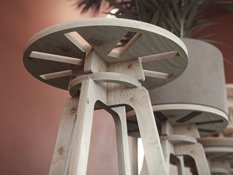 Behance :: For You Stool Photography, Cnc Plywood, 3d Machine, Plywood Projects, Cnc Furniture, Art Furniture Design, Cnc Ideas, Chair Stool, Contemporary Furniture Design