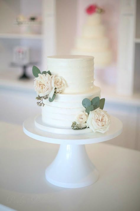 Cake Eucalyptus, Eucalyptus Garden, 2 Tier Wedding Cakes, Roses And Eucalyptus, Special Event Cakes, Small Wedding Cakes, Romantic Wedding Cake, Engagement Cakes, Simple Wedding Cake