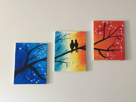 Split Painting Ideas, Split Paintings Canvases, Split Painting, Three Canvas Painting, Bird Acrylic Painting, Well Art, Love Birds Painting, Canvas Art Painting Acrylic, Lion King Pictures