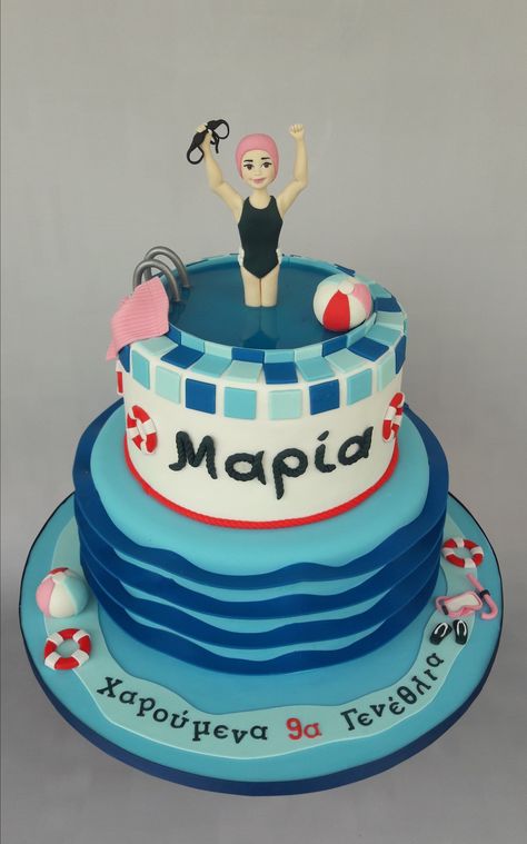 Swimming Theme Cake, Swimmer Cake, Pool Birthday Cakes, 2023 Ornaments, Swimming Pool Cake, Swimming Cake, Pool Cake, Thirteenth Birthday, Cake Models