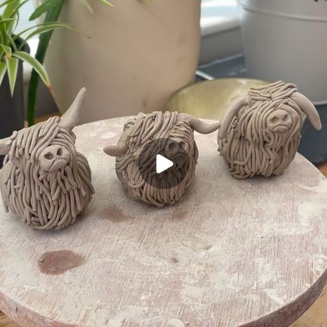 Ceramic Highland Cow, Highland Cow Pottery, Highland Cow Clay, Animal Ideas, Pottery Animals, Diy Air Dry Clay, Trying New Things, Highland Cattle, Hand Built Pottery