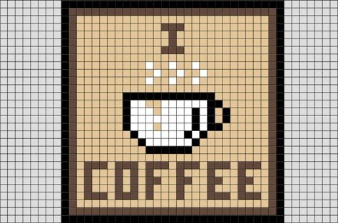 Coffee Pixel Art, Pixel Coffee, Scrap Crochet, Motif Acnl, Cross Stitch Border Pattern, Easy Pixel Art, Pixel Art Templates, Pixel Crochet, Animal Cross Stitch Patterns