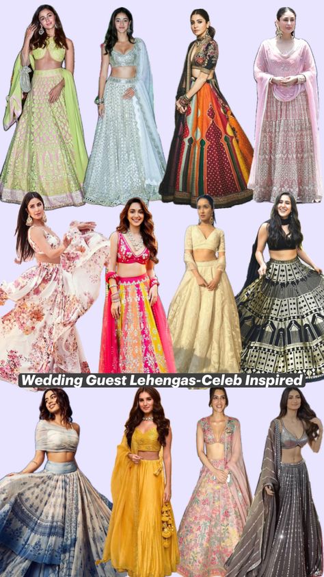 Wedding Guest Lehenga Inspo-Celeb Inspired. #wedding #weddinginspo #weddingmoodboard #lehenga #bollywood #style #outfitinspo #explore #shufflefyp Wedding Guest Lehenga, Guest Lehenga, Lehenga Bollywood, Bollywood Style, Wedding Mood Board, Room Ideas Bedroom, Wedding Inspo, Wedding Guest, Lehenga