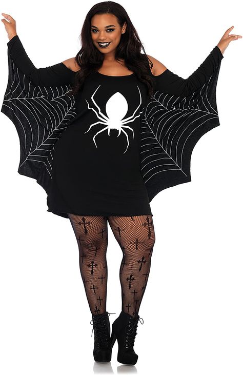 Plus size spiederweb jersey dress/ tunic With spider print Wing sleeves Colour: black Material: 80% polyester, 20% cotton Spiderweb Dress, Halloween Parejas, Jersey Shirt Dress, Spider Costume, Spider Design, Halloween Party Dress, Plus Size Halloween Costume, Casual Halloween, Wing Sleeves