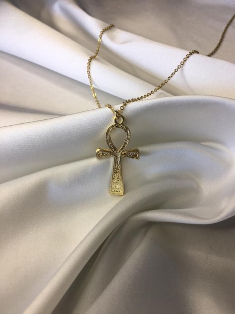 Gold Plated and Silver Plated Ankh Necklace With Symbols Egyptian Myth Gift for Her Birthday Gift - Etsy Ankh Necklace Aesthetic, Afro Jewelry, Egyptian Necklace, Ankh Necklace, Pretty Jewelry Necklaces, Egyptian Jewelry, Dope Jewelry, Gift For Her Birthday, Inspired Dress