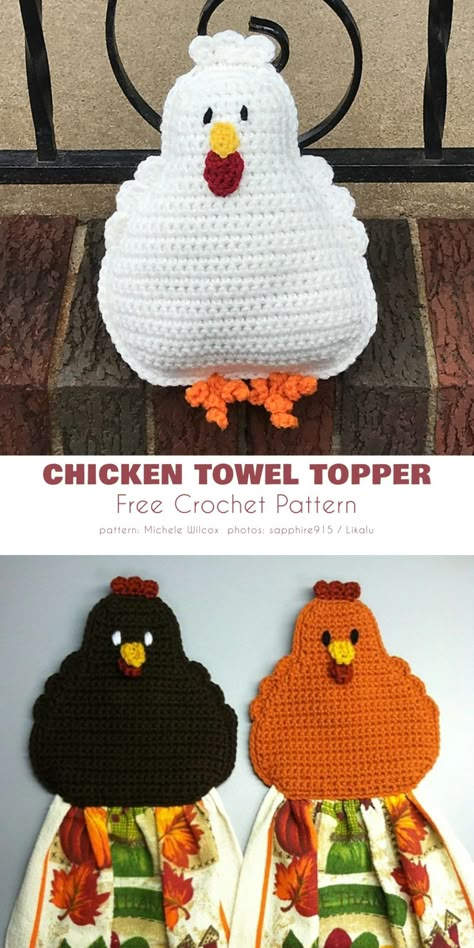 Great Fall-Themed Project Free Crochet Patterns Fall Crochet Towel Topper, Crochet Chicken Towel Holder, Crochet Chicken Towel Topper, Crochet Animal Potholders Free Patterns, Free Crochet Chicken Patterns Easy, Crochet Chicken Hot Pad, Crochet Pattern For Chicken, Crochet Chicken Pot Holder, Crochet Roster