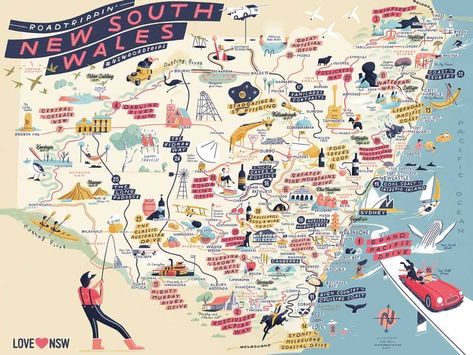 Map of NSW's Best Road Trips Mountain Road Trip, Pacific Coast Road Trip, Pioneer Village, Australian Road Trip, Best Road Trips, Road Trip Map, Road Trip Routes, Wine Trail, Kayak Tours