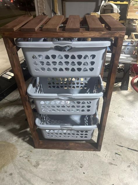 Laundry Basket Holder, Laundry Basket Organization, Ikea Furniture Hacks, Cool Wood Projects, Laundry Decor, Ikea Storage, Basket Organization, Laundry Room Makeover, Laundry Room Organization