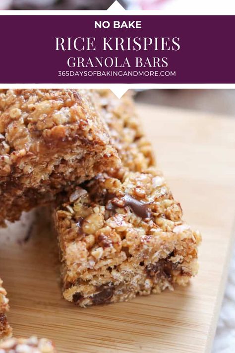 Rice Krispie Oatmeal Bars, Rice Krispie Breakfast Bars, Energy Bites With Rice Krispies, No Peanut Butter Granola Bars, Rice Krispie Energy Bar, Crisp Rice Cereal Recipes, Granola With Rice Krispies, Chocolate Peanut Butter Granola Bars, Granola Bars With Rice Krispies And Oats