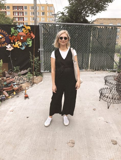 Shirt Under Jumpsuit, Jumpsuit White, White Tennis Shoes, Old Navy Maternity, Teacher Outfits, White Jumpsuit, Day 6, Farmer's Market, Summer Style Casual