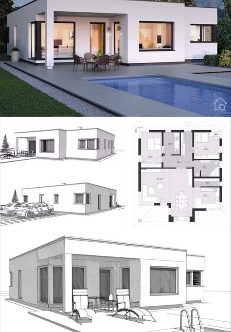 1 Floor House Design, Industrial House Plans, Bungalow House Floor Plans, Modern Bungalow House Plans, Bungalow Style House, Flat Roof House, Affordable House Plans, Modern Bungalow House, House Plan Gallery