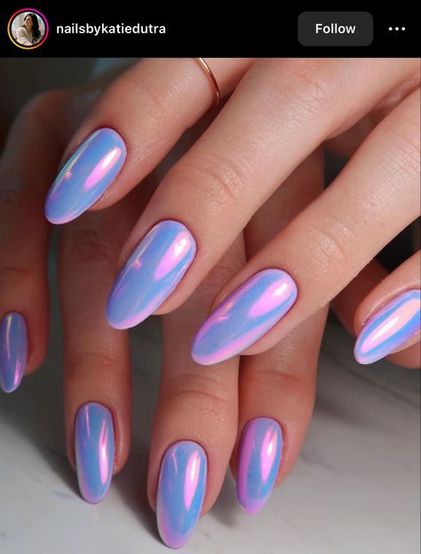 Bright Spring Nail Designs, Nails For April, Lavender Chrome Nails, Nail Art Long Nails, Lavender Chrome, Long Nails Almond, Purple Chrome Nails, Pineapple Nails, Spring Manicure