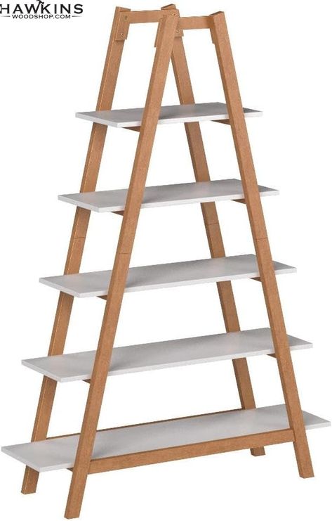 Carlie is a modern 5-Shelf ladder bookcase with crisp angles and open-air design to display your favorite decor, collectibles, plants A Frame Shelf, Shelf Ladder, Wooden Ladder Shelf, Ladder Display, Expo Ideas, Ladder Shelves, Real Wood Furniture, Nathan James, Air Design