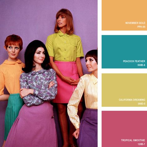 1967 | 16 Beautiful Color Palettes Inspired By Retro Fashion Beautiful Color Palettes, Color Palette Interior Design, Fashion 60s, Vintage Colour Palette, Color Combinations Paint, Retro Color Palette, Perfect Paint Color, Color Fashion, Retro Home Decor