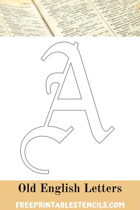 Free Printable Letter A Stencil/template in Old English Font.  #oldenglishletterstencils #oldenglishletterstemplates #freeprintablelettera #freeprintableletterastencil Old English Lettering, Alphabet Stencils Printables, Large Letter Stencils, I Love Glitter Font, Old English Alphabet, Letterpress Font, Old English Letters, English Fonts, English Letter