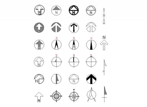 Compass Architecture, North Symbol, North Compass, North Arrow, Compass Symbol, Drawing Details, Drawing Block, Architecture Tattoo, Autocad Drawing