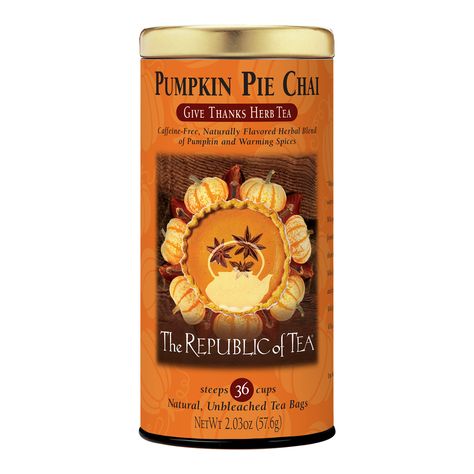 The Republic of Tea Pumpkin Pie Chai Herbal Tea 36 Count - World Market Chai Tea Bags, Pumpkin Chai Tea, Traditional Pumpkin Pie, Pumpkin Spice Tea, Roasted Dandelion Root, Tea Flavors, The Republic Of Tea, Fall Tea, Pumpkin Tea