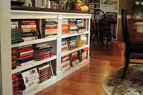 bookcases built under counter overhang Counter Overhang, Bar Overhang, Kitchen Bookcase, Kitchen Benches, Island House, Built In Shelves, Bookcase Storage, My Kitchen, Modern Spaces