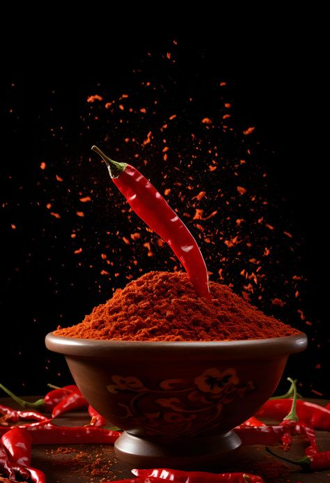 Chilly Powder In Wooden Bowl With Red Dried Chillies On Black Background#pikbest##Photo Black Background Photo, Dried Dates, Dried Chillies, Red Chilli Powder, Creative Advertising Design, Wooden Texture, Music Decor, Snack Bowls, Background Photo