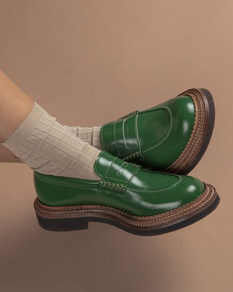 The Triple Welt Loafer    #grenson #womensshoes #brogues #boots #loafers #womenswear #womensstyle #womensfashion #grensonshoes #triplewelts #madeinengland Green Loafers Outfit, Green Loafers, Grenson Shoes, Loafers Outfit, Women Outfit, Fat Face, Workout Accessories, Canvas Shoes, Nice Shoes