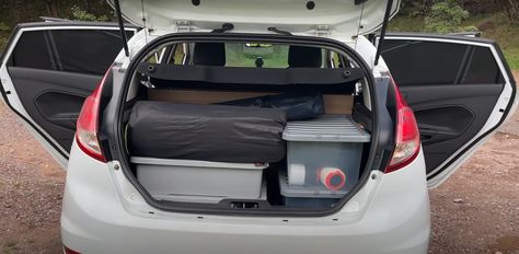 Ford Hatchback, Camping Fridge, Travel Life Hacks, Portable Stove, Micro Camper, Microcar, Mini Camper, Camping Equipment, Back Seat