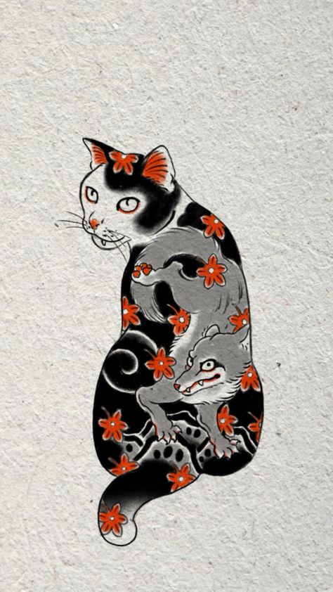 Japanese Cat, Japanese Tattoo Art, Japanese Tattoo, Cat Tattoo, Tattoo Art, Tattoos And Piercings, Tattoo Design, Art Tattoo, Tattoo Ideas