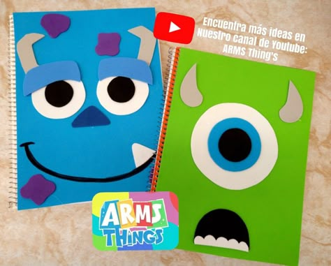 CUADERNOS para niños Handmade Cards Diy, Book Cover Diy, Cute Letters, Paper Embroidery, Personalized Notebook, Paper Crafts Diy Kids, Monsters Inc, Cartoon Pics, Kids Cards