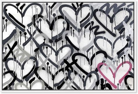 The Oliver Gal Artist Co. Abstract Modern Canvas Wall Art Corey Paige - Graffiti Hearts Grays with Pink Accent Living Room Bedroom and Bathroom Home Decor 36 in x 24 in Black and Pink, White Frame Pink Accent Living Room, Pink Accents Living Room, Graffiti Hearts, Spray Paint Wall, Accent Living Room, Graffiti Heart, Dorm Inspo, White Spray Paint, Painted Hearts